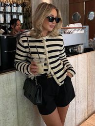 Womens Sweaters Women Casual Striped O Neck Cardigan Fashion Long Sleeve Singlebreasted Outerwear Autumn Winter Chic Office Lady 231025