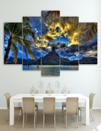 Canvas Painting Wall Pictures For Living Room Decorative Modular Pictures 5 Panel Clouds Mountain Palms LandscapeNo Frame8745442