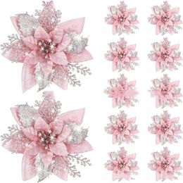 Decorative Flowers 14.5cm 5pcs Pink Christmas Flower Xmas Tree Merry Decor For Home Wreath Door Window