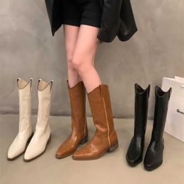 Thick Heel Western Denim Mid Sleeve Knight Boots Women's Shoes 2023 New Autumn/Winter V-Neck Thin and Long Boots 231026