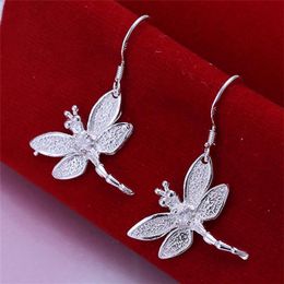 women's sterling silver plated Stone Dragonfly Charm earrings GSSE009 fashion 925 silver plate earring jewelry gift250i