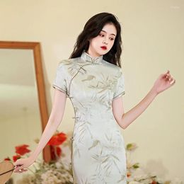 Ethnic Clothing Plus Size Classic Elegnat Lady Qipao Sexy Slim Split Cheongsam Summer Short Sleeve Print Traditional Chinese Dress Vestidos