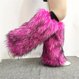 Boots Winter Women Fluffy Fur Stockings Ladies Warm Faux Ankle Socks Female Knee High Long Plush Cotton 231025