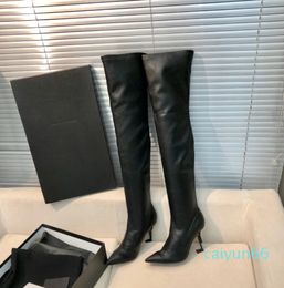 Over the knee Boots pointed toes Thigh-high boot Letter high heels stretched Leather sole for women heeled shoes factory footwear with box