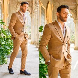 Men's Suits Men's & Blazers Brown Men Suit Tailor-Made 2 Pieces Tailored Double Breasted Blazer Pants Loose Fit Work Formal Groom