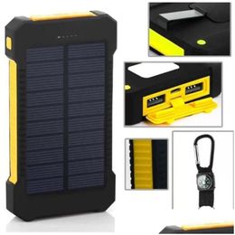 Other Electronic Components Wholesale 20000Mah Solar Power Bank Charger With Led Flashlight Compass Cam Lamp Double Head Battery Pan Dhnml