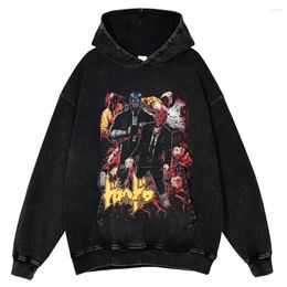 Men's Hoodies Hip Hop Street Apparel Oversize Hoodie Sweatshirt Cartoon Harajuku Anime Pattern Hooded Pullover Washed Cotton Unisex Hood