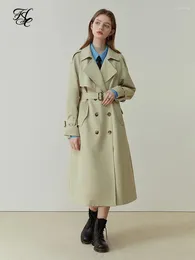 Women's Trench Coats FSLE Classic Fashion Double-breasted Mid-length Coat Female Spring British Style Solid All-match Windbreak For Women