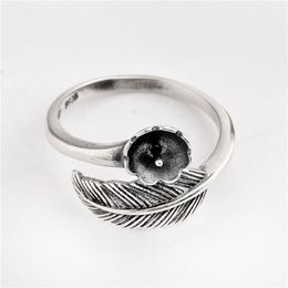 HOPEARL Jewelry Pearl Ring Settings Black Feather Antique 925 Sterling Silver Blanks DIY Jewellery Making 3 Pieces189C