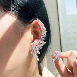 Stud QooLady 2023 New Asymmetric Sparkly White Luxury Long Cubic Zirconia Crystal Climber Ear Cuff Earrings Brides Star Jewellery E068 YQ231026