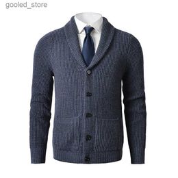 Men's Sweaters Men's Shawl Collar Cardigan Sweater Slim Fit Cable Knit Button up Merino wool Sweater with Pockets Q231026