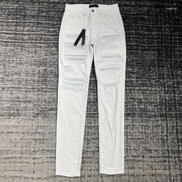 Men's Jeans Designer Brands White Diamond Summer 2023 Casual Stretch Long Pants Slim Fit Small Feet Men