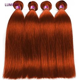 Lace Orange Ginger Ombre Colored Bone Sraight Bundle Brazilian Hair Weave 3 4 PCS Human Double Draw 231025