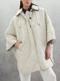 Women's Jackets Women Argyle Down Jacket Zipper Beading Hooded Hem Slit Warm 2 Colours Female 2023 Winter Coat