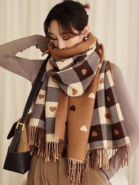 Berets 2023 Korean Style Peach Heart Plaid Double-sided Two-color Versatile Ins Autumn And Winter Student Wool Warm Scarf