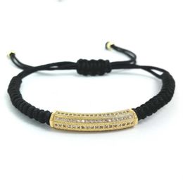 Whole- Anil Arjandas Men Macrame Bracelets Gold Long Tube Micro Pave CZ Copper Noodle Beads Briading Macrame Bracelet247g