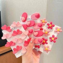 Hair Accessories 5Pcs/Set Pink Hairpins For Kids Girls Cute Flower Heart Clips Kawaii Small Side Clip Barrettes Baby