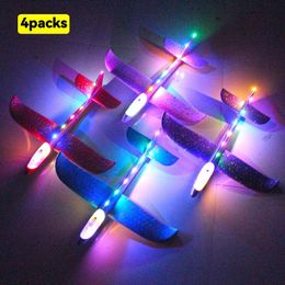 Aircraft Modle 4pcs Foam Glider Planes LED Aeroplanes Hand Throwing Toy 37/48cm Flight Mode Inertia Planes Model Aircraft for Kids Outdoor Sport 231025
