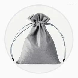 Shopping Bags 20pcs/lot High Quality 8x10cm Green/Black/Purple/Brown/Silver Grey Velvet Drawstring Jewellery Gift Storage Packaging Pouch