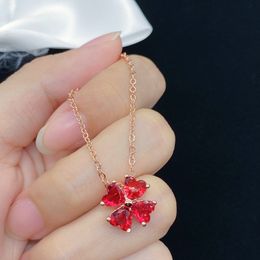 Women Wedding Necklace Imitation Red Tourmaline Crystal zircon Diamond Pendant Sweet Rose Gold Necklace Girlfriend Wedding Party Birthday Gift