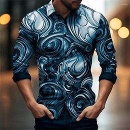 Men's Dress Shirts 2024 Shirt Abstract 3d Print Casual Long Sleeve Man Autumn Holiday Button Men Clothing Luxury