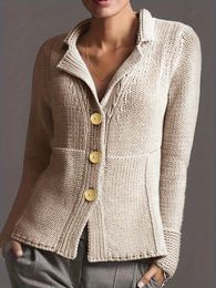 Women's Knits Tees Plus Size Casual Cardigan Solid Button Up Long Sleeve Lapel Collar Autumn Winter Tops 231025