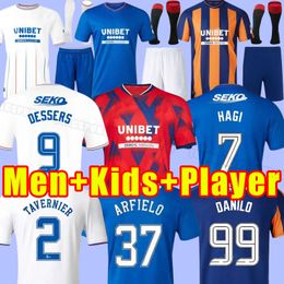 23 24 Rangers Soccer Jerseys Glasgow 2023 2024 home away fans player version DEFOE BARKER MORELOS Men kids Football LUNDSTRAM HAGI BARKER full sets