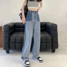 Women's Jeans Women Contrast Colour Design High Waist Loose Summer College Vintage Clothes Button Ladies Trousers Denim Baggy Leisure BF