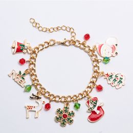 S3831 Fashion Jewelry Cartoon Enamel Bell Elk Snowman Snowflake Charms Bracelet Halloween Christmas Pendant Bracelets