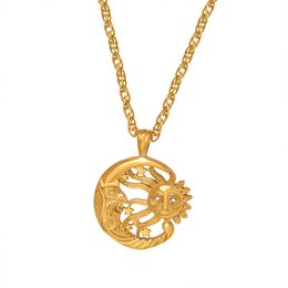Necklace women's new sun moon combined with round brand European and American inlaid rhinestone hollow pendant clavicle chain Jewellery