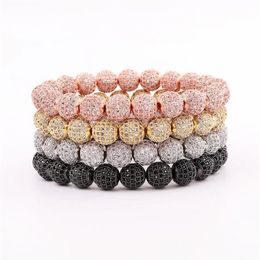 Punk Style Men Women Bracelet 10MM CZ Pave Ball Luxury Elastic Jewellery Gift Valentine's Day Holiday Christmas231F