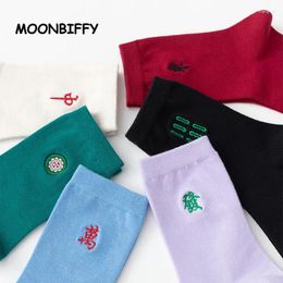 Women Socks Chinese Unique Style Embroidery Mahjong SocksWomen Spring And Summer National Tide Mid-tube Sock Street Trend Cotton Stockings