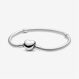 100% 925 Sterling Silver Heart Clasp Snake Chain Bracelet Fit Authentic European Dangle Charm For Women Fashion DIY Jewelry305T