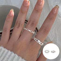 Cluster Rings 925 Sterling Silver Zircon Love Heart Open For Women Girl Cute Hollow Out Design Jewellery Birthday Gift Drop