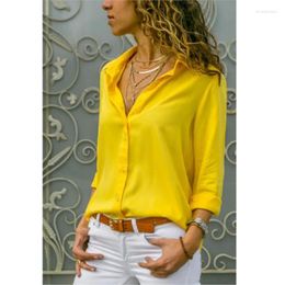 Women's Blouses Spring And Summer Elegant Yellow Sexy Deep V-neck Button Long Sleeve Single Breasted Casual Fashion Shirt