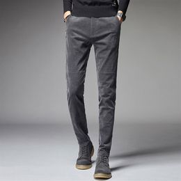 Men's Jeans Autumn Ly Fashion Men Grey Green Slim Fit Casual Corduroy Pants Korean Style Elastic Smart Business Classical207m