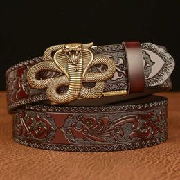 Belts High Quality Mens Snake Design Alloy Buckle Split Leather Belt Fashion Emboss Cow Jeans Casual Pants Accessories; YQ231026