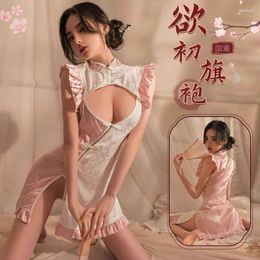 Ethnic Clothing Vintage Satin Cheongsam Dress Tight Bodycon Split Sexy Lingerie Chinese Modern Qipao Traditional Costume Women Adult