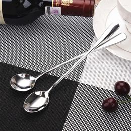 Dinnerware Sets Solid Colour Mirror Reflection Stainless Steel Long Handled Ice Spoon Coffee Stirring Simple Style Honey Wholesale