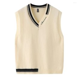 Men's Vests 2023 Autumn Sweater Vest Men Thicken V-neck Waistcoat Knitted Sweaters Striped Retro All-match Simple Chic Sleeveless Coat