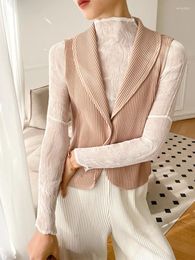 Women's Vests ALSEY Miyake Turn-down Collar Single Breasted Cape Coat Women 2023 Spring Korean Fashion White Casual Sleeveless Vest Shirt