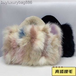 Autumn Winter Trendy Warm Fox fur large bag diagonal cross one shoulder Bag portable Christmas Gift fur bag Genuine hair internet celebrity Pop Up bag versatile Yvc