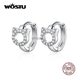 Stud WOSTU Cute Cat Earring Hoops Real 925 Sterling Silver CZ Ear Little Kitty For Women Anniversary Gift Fine Jewellery YQ231026