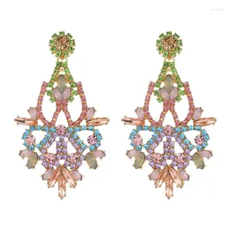 Dangle Earrings Fashion Exaggerated Female Geometric Colourful Crystal Hollow Flower For Women Party Jewellery