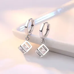 Hoop Earrings 925 Silver Needle Zircon Square Charm Earring For Women Girls Party Wedding Jewellery Eh1444