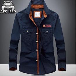 AFS Jeep Long Sleeve Shirt Male Winter Big Size Men's Cotton Shirt Solid Color Plus Cashmere Coat Shirt plus si2245