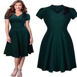 Women's Classic V Neck 50s Vintage Party Sexy Pleated Swing Skaters B Dresses Cocktail Party dress 3221250R