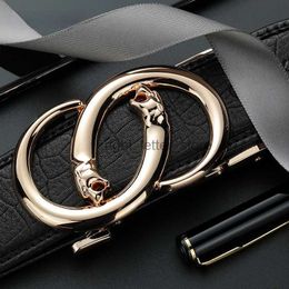 Belts Luxury Strap Male Waistband Top Quality Black Genuine Leather Belt Men Fashion Ratchet Automatic Buckle with Cow YQ231026