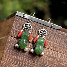 Dangle Earrings S925 Sterling Silver Inlay And Tian Biyu Retro Original Personality National Wind