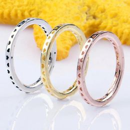 Cluster Rings Original Rose Golden Signature Hearts Stack For Women 925 Sterling Silver Ring Wedding Party Gift Fine Jewellery